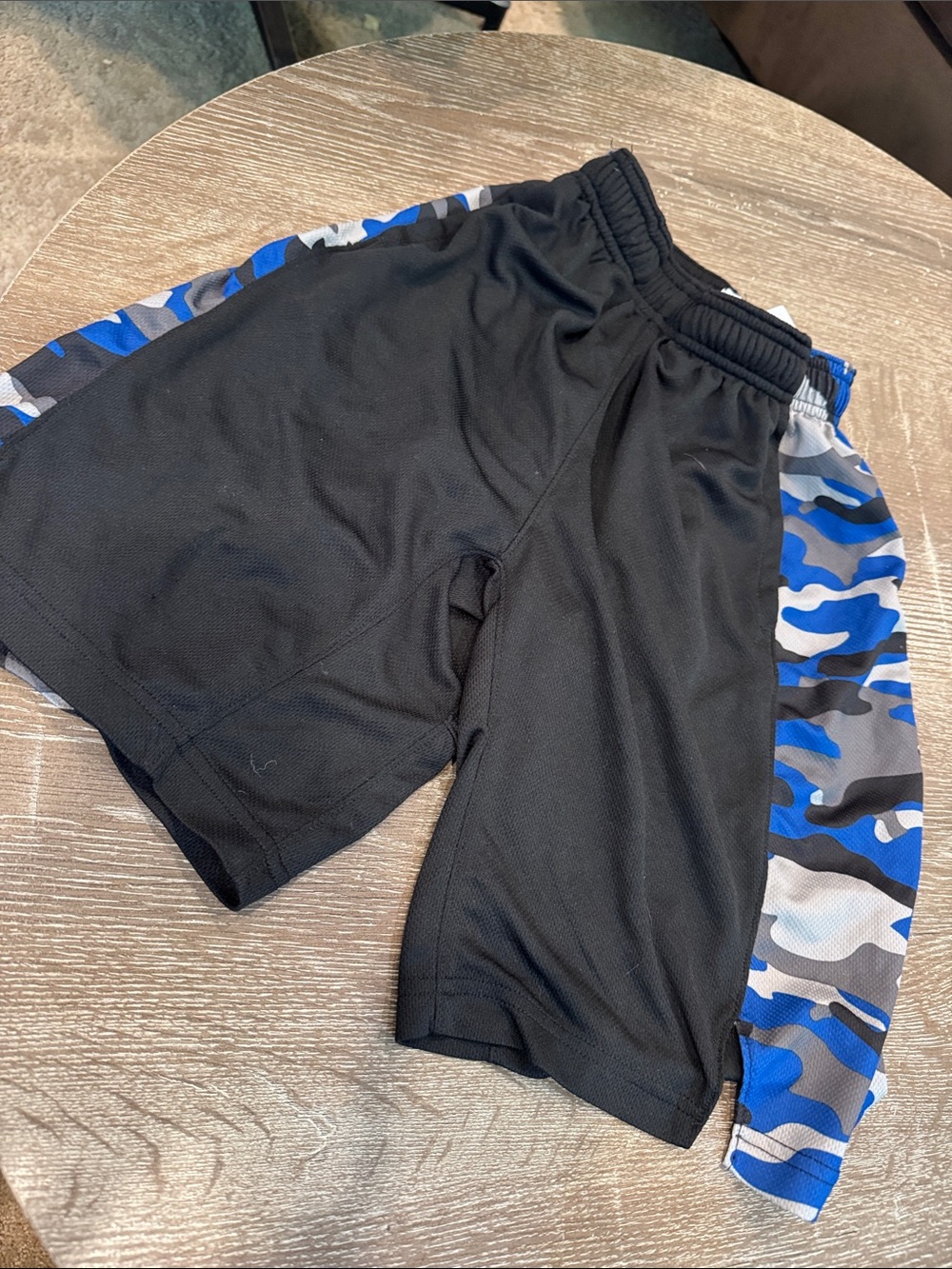 Boys Black Shorts with Blue Camo Side Panels